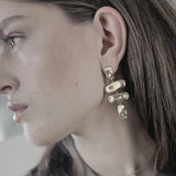 Courage Waterproof Brushed Organic Chandelier Earring Silver Plating