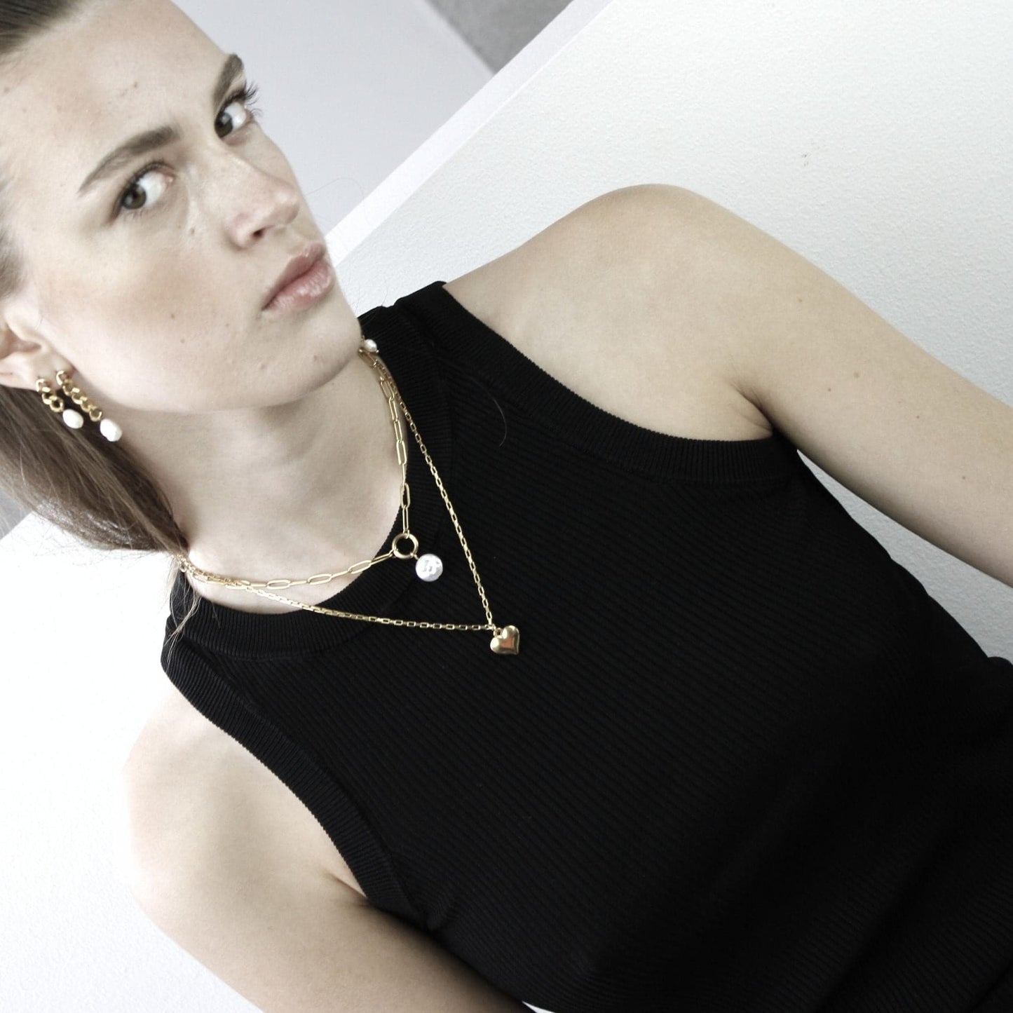 Love Waterproof 2in1 Heart & Pearl Necklace 18 Carat GoldIDansk Copenhagen