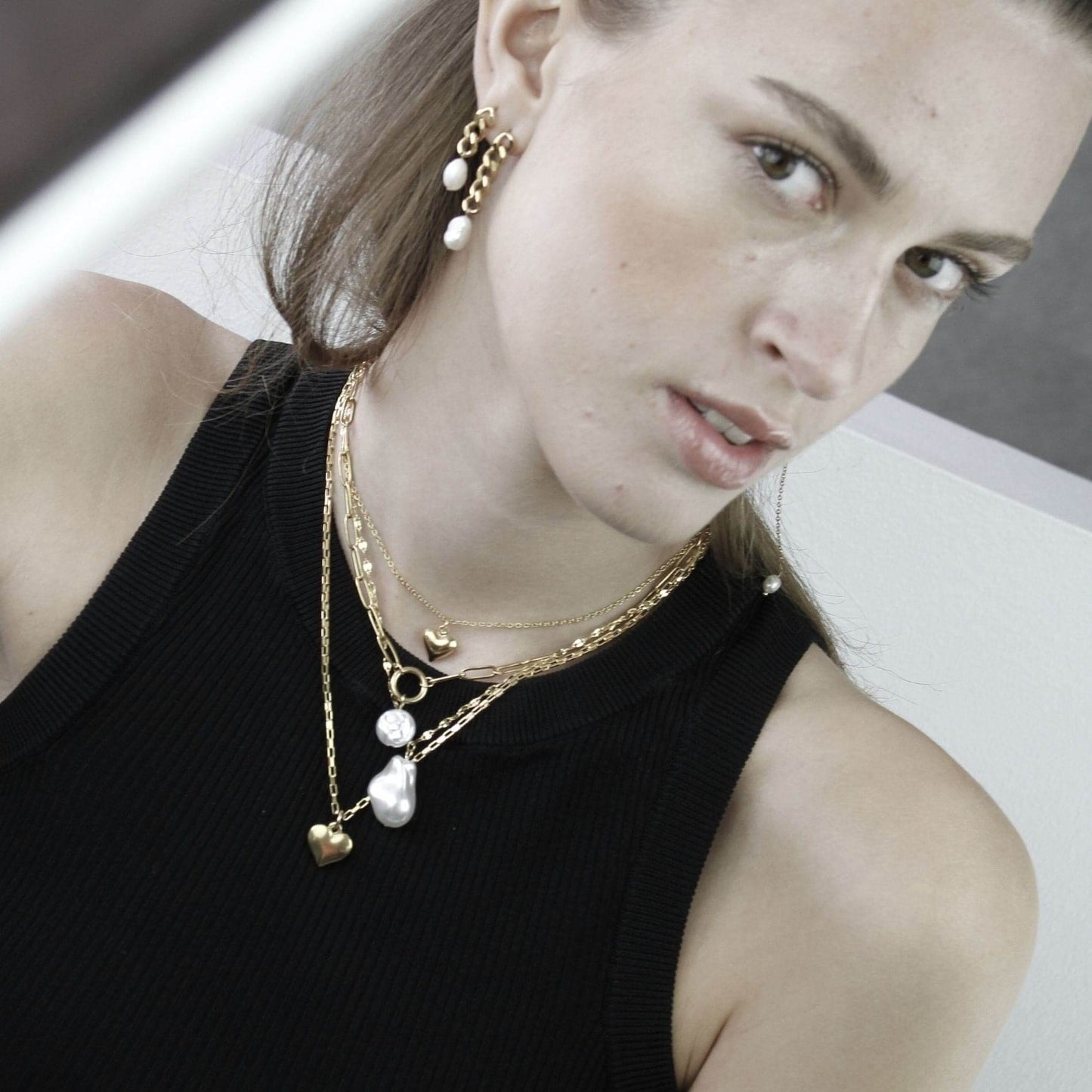 Love Waterproof 2in1 Heart & Pearl Necklace 18 Carat GoldIDansk Copenhagen