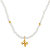 Love Waterproof Short Pearl Dot Cross Necklace 18K Gold Plating, Dansk Copenhagen