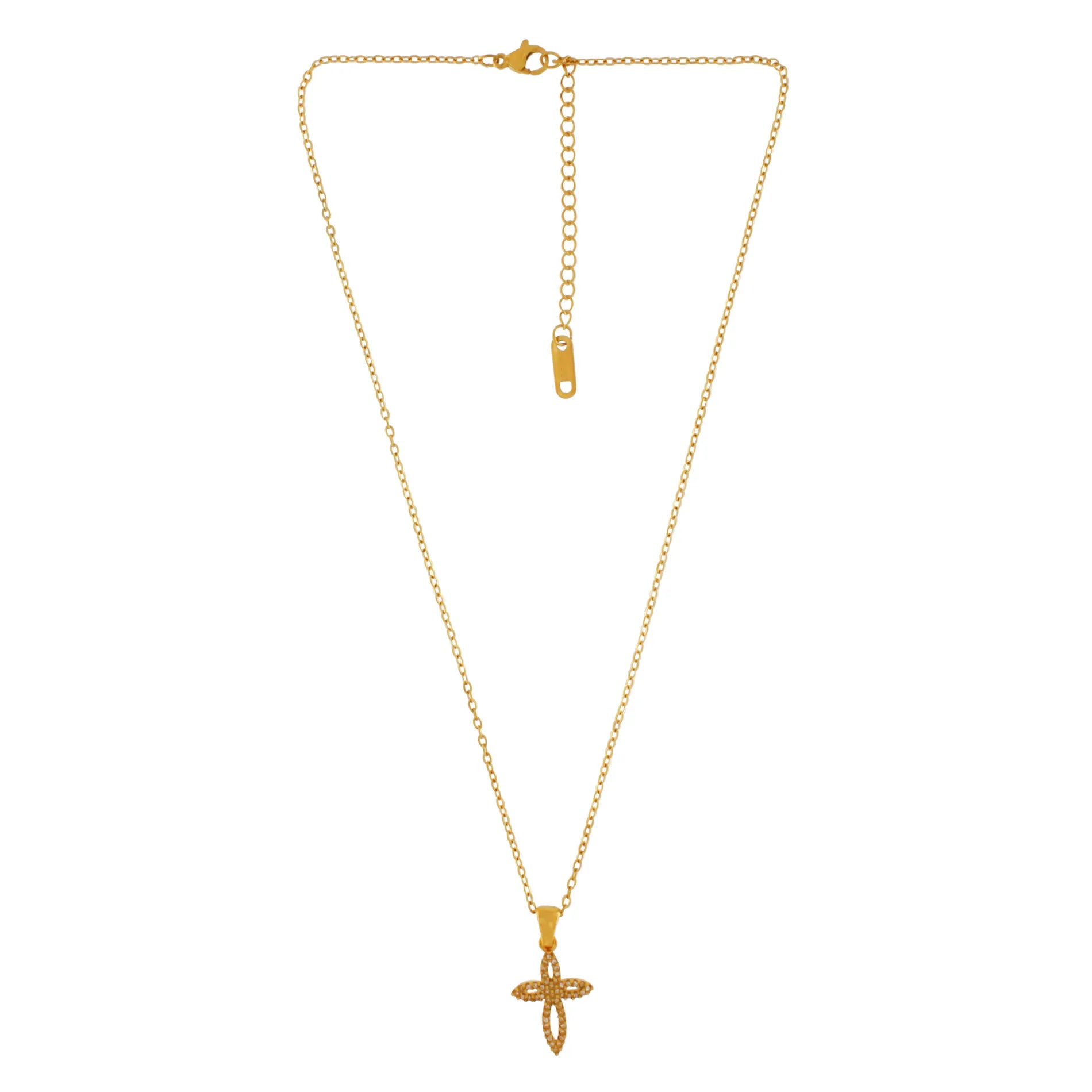 Love Waterproof Short Clear Multi CZ Soft Cross Necklace 18K Gold Plating, Dansk Copenhagen