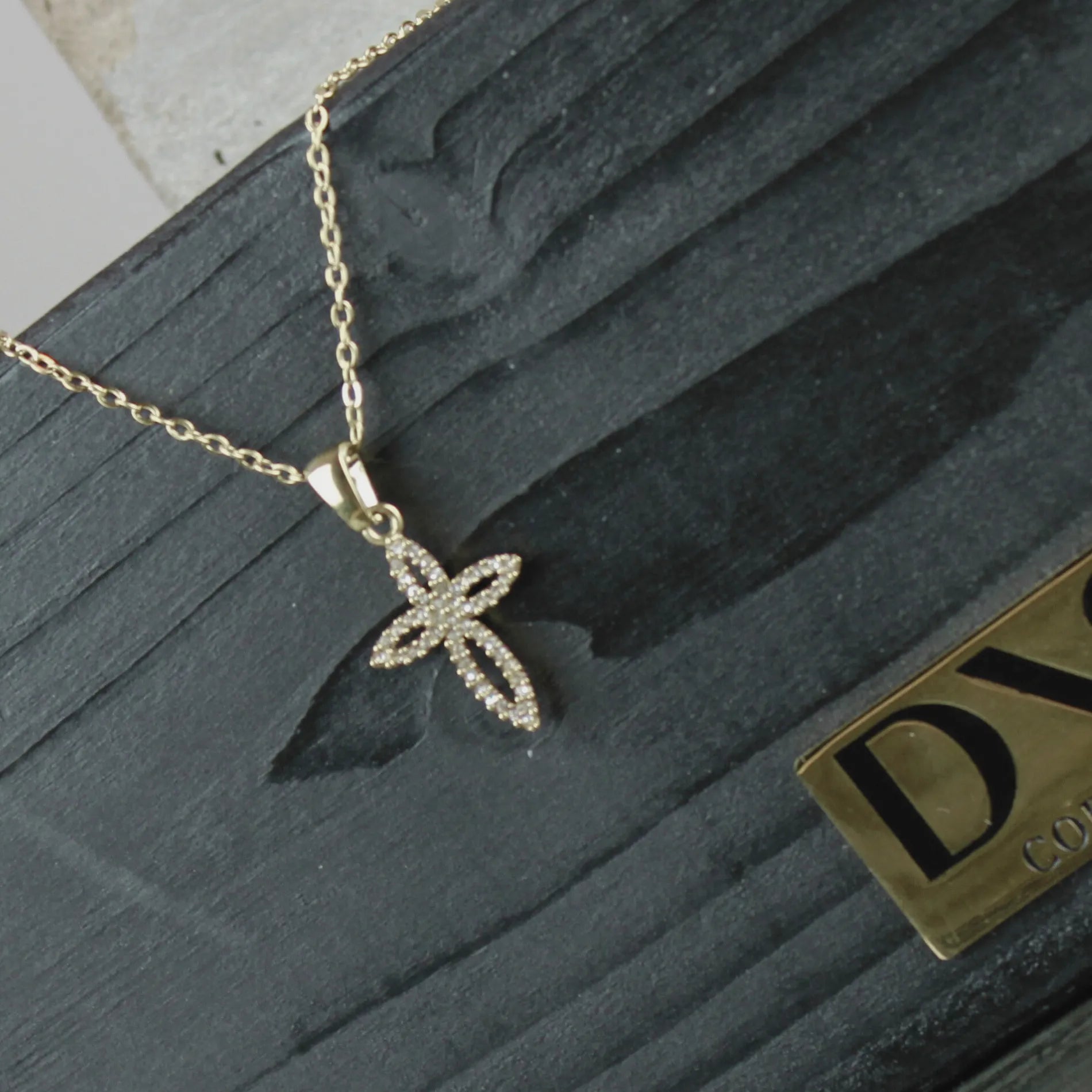 Love Waterproof Short Clear Multi CZ Soft Cross Necklace 18K Gold Plating, Dansk Copenhagen