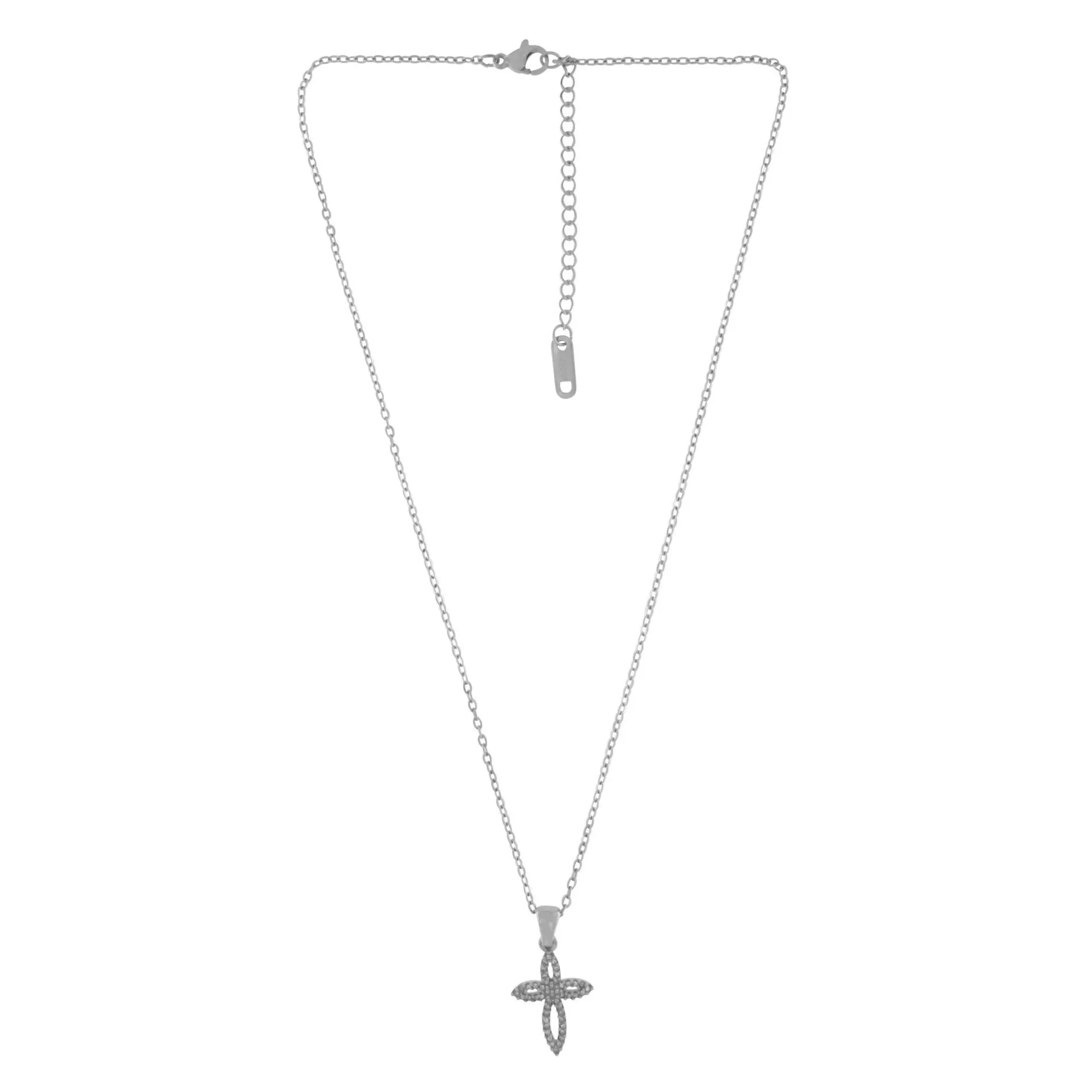 Love Waterproof Short Clear Multi CZ Soft Cross Necklace Silver Plating, Dansk Copenhagen