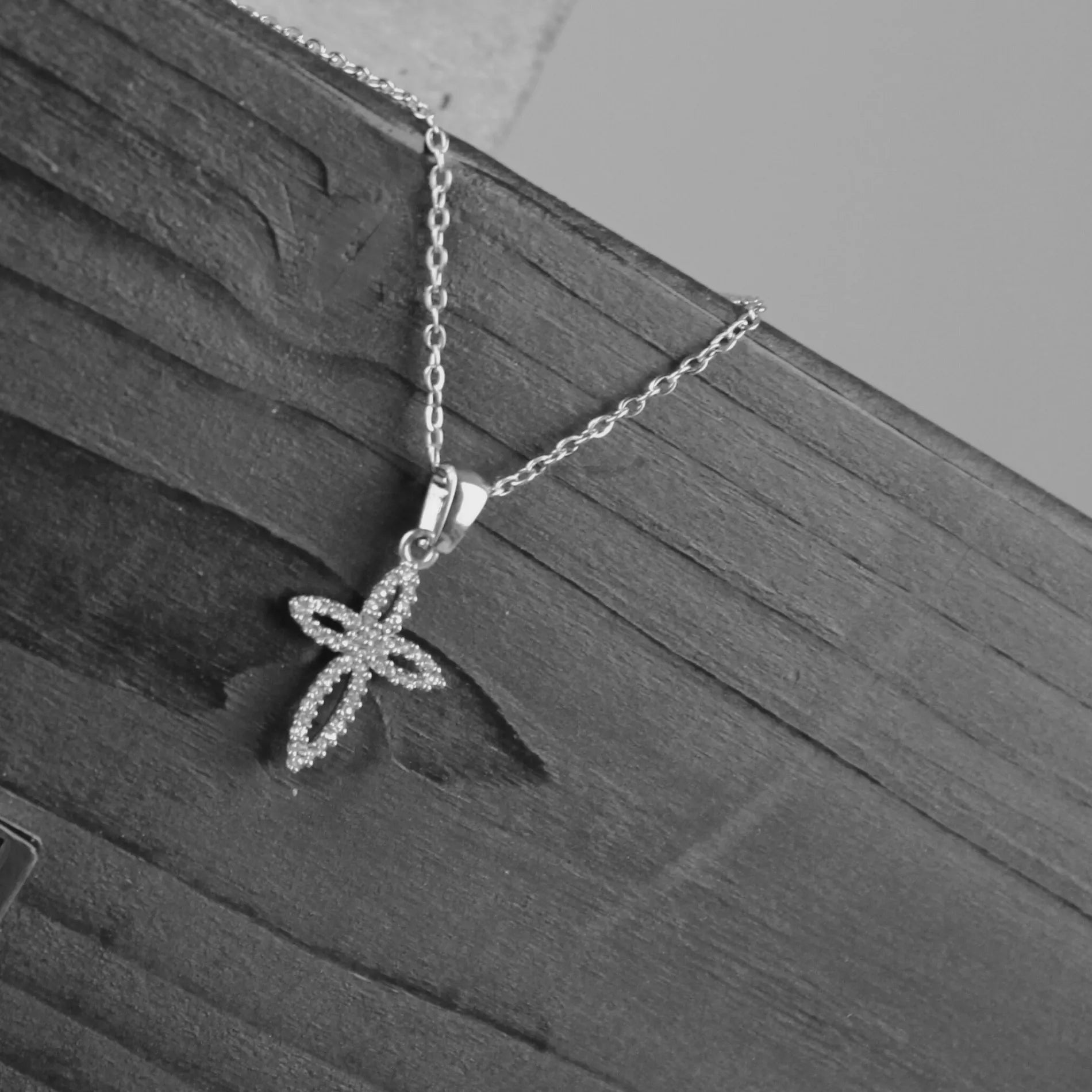 Love Waterproof Short Clear Multi CZ Soft Cross Necklace Silver Plating, Dansk Copenhagen