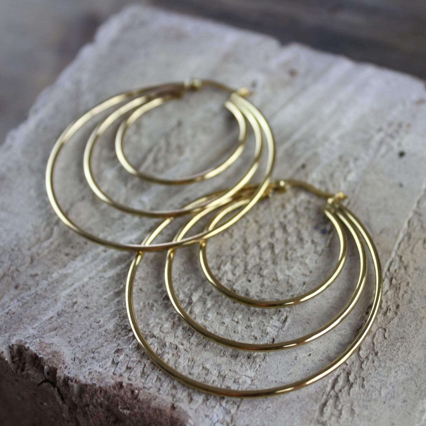 Courage Waterproof 3 Ring Statement Earring 18 Carat GoldIDansk Copenhagen