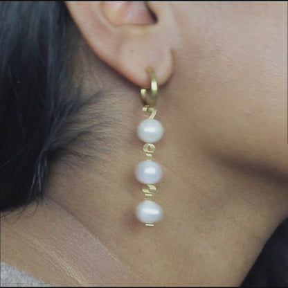 Joy Waterproof Long Pearl Chain Earring 18K Gold Plating
