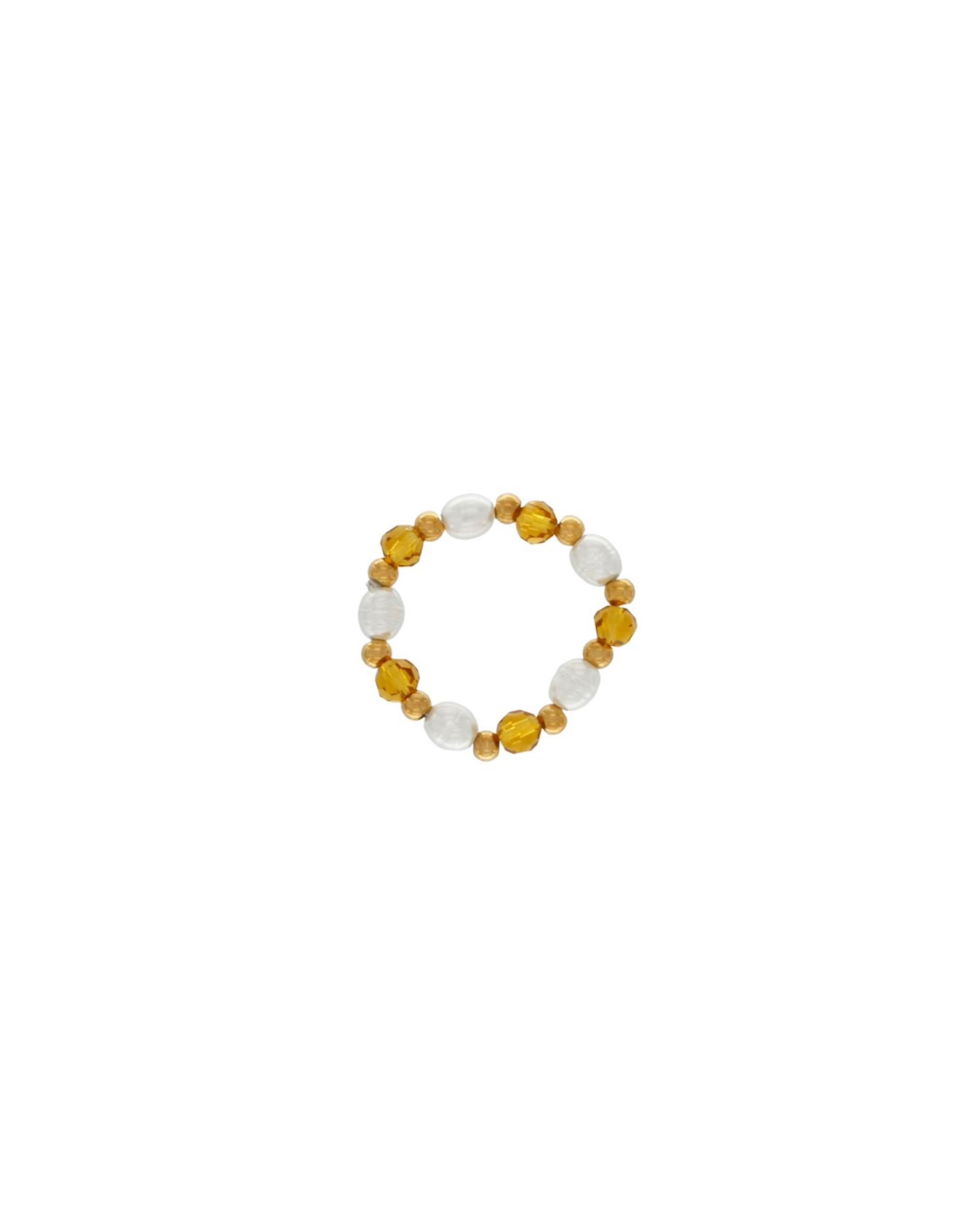 Joy Waterproof Elastische ring met parelmix, 18-karaats verguld