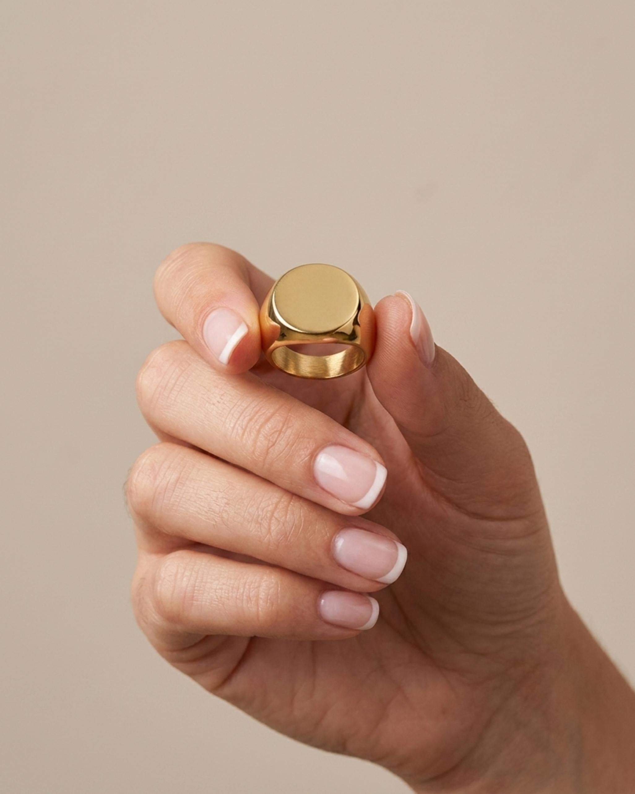 Courage Waterproof Opvallende signetring met dikke band, 18-karaats verguld