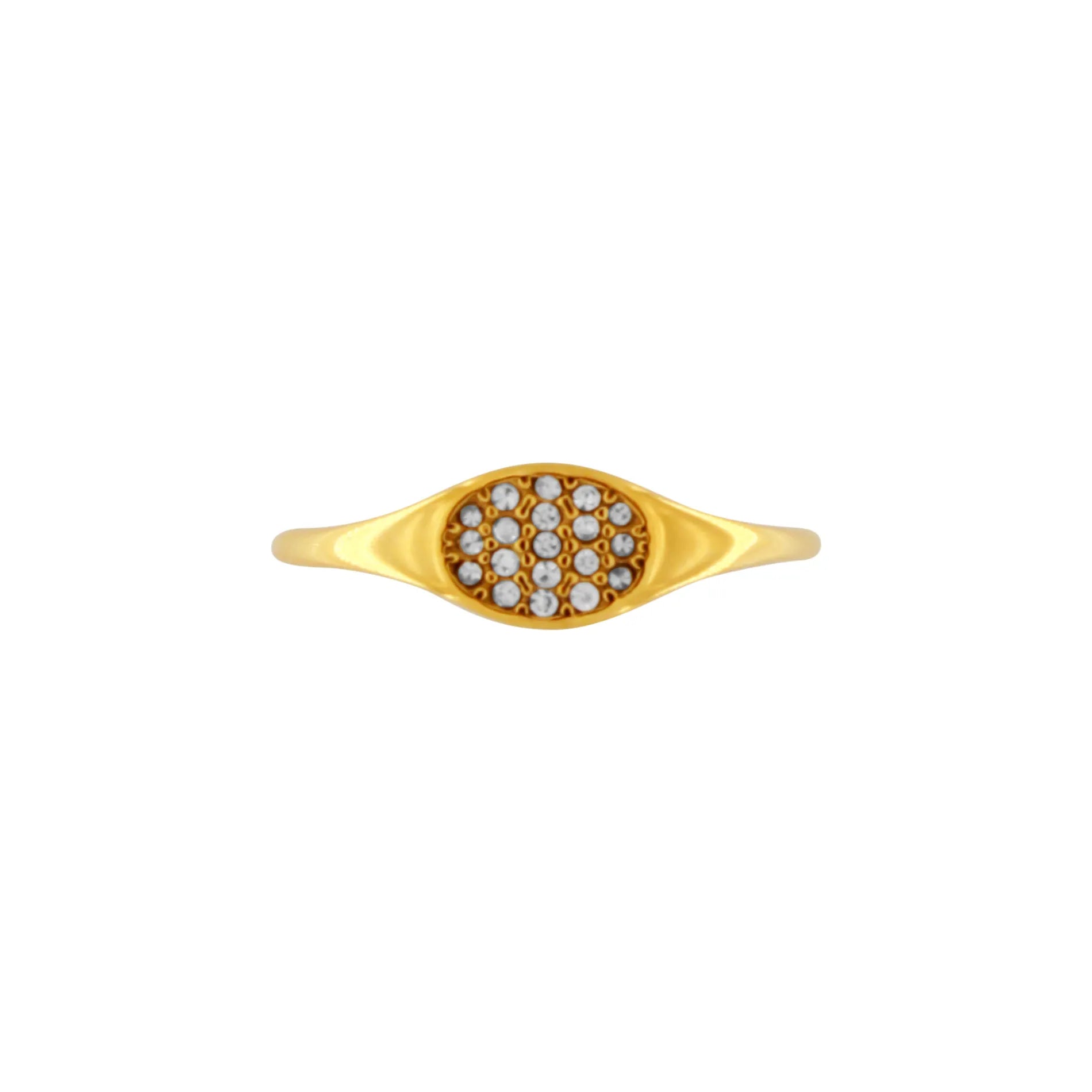 Joy Waterproof CZ Circle Signet Ring 18K Gold Plating, Dansk Copenhagen