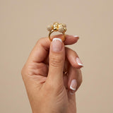 Joy Waterproof Ring met meerdere bolletjes en heldere CZ-steentjes, 18-karaats verguld