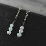 Joy Waterproof Long Post Chain Pearl & CZ Earring 18K Gold Plating -DNSK Copenhagen