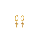 Love Waterproof  Orecchini a cerchio con croce in zirconi multicolori trasparenti, placcati in oro