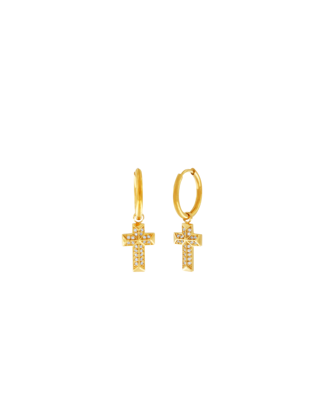 Love Waterproof  Orecchini a cerchio con croce in zirconi multicolori trasparenti, placcati in oro