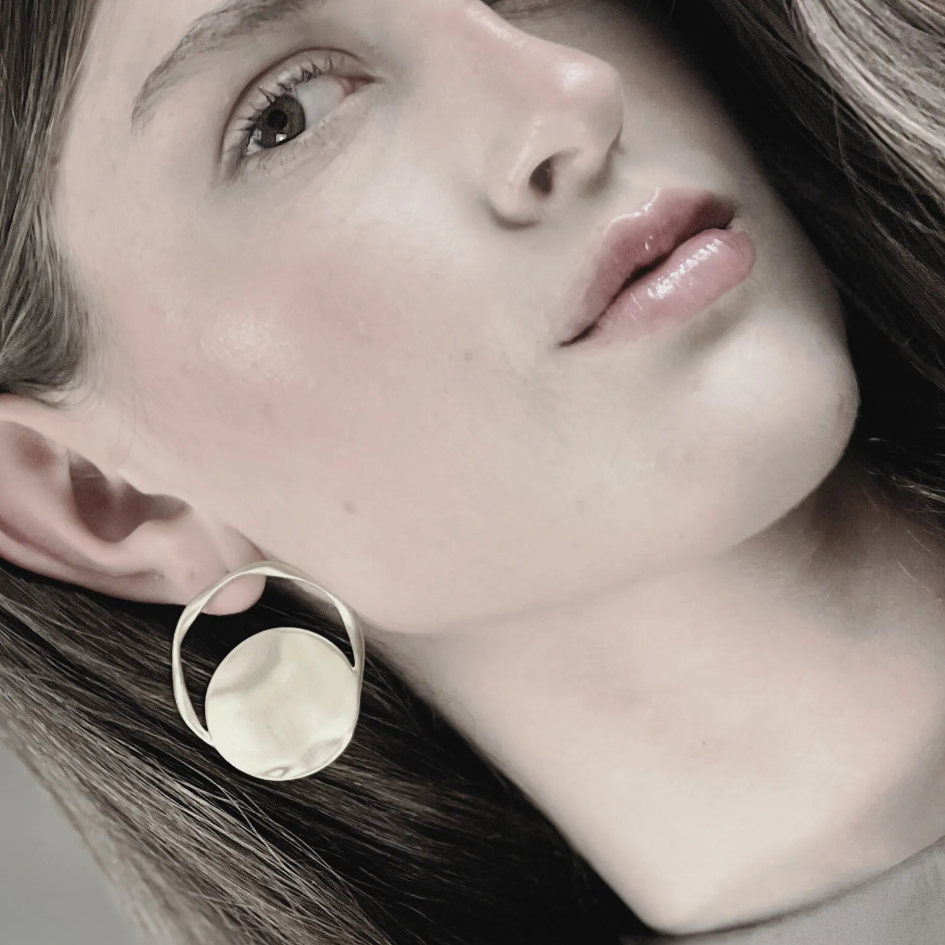 Courage Waterproof Brushed Artfull Round Statement Earring 18K Gold Plating, DNSK Copenhagen