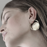 Courage Waterproof Brushed Artfull Round Statement Earring Silver Plating