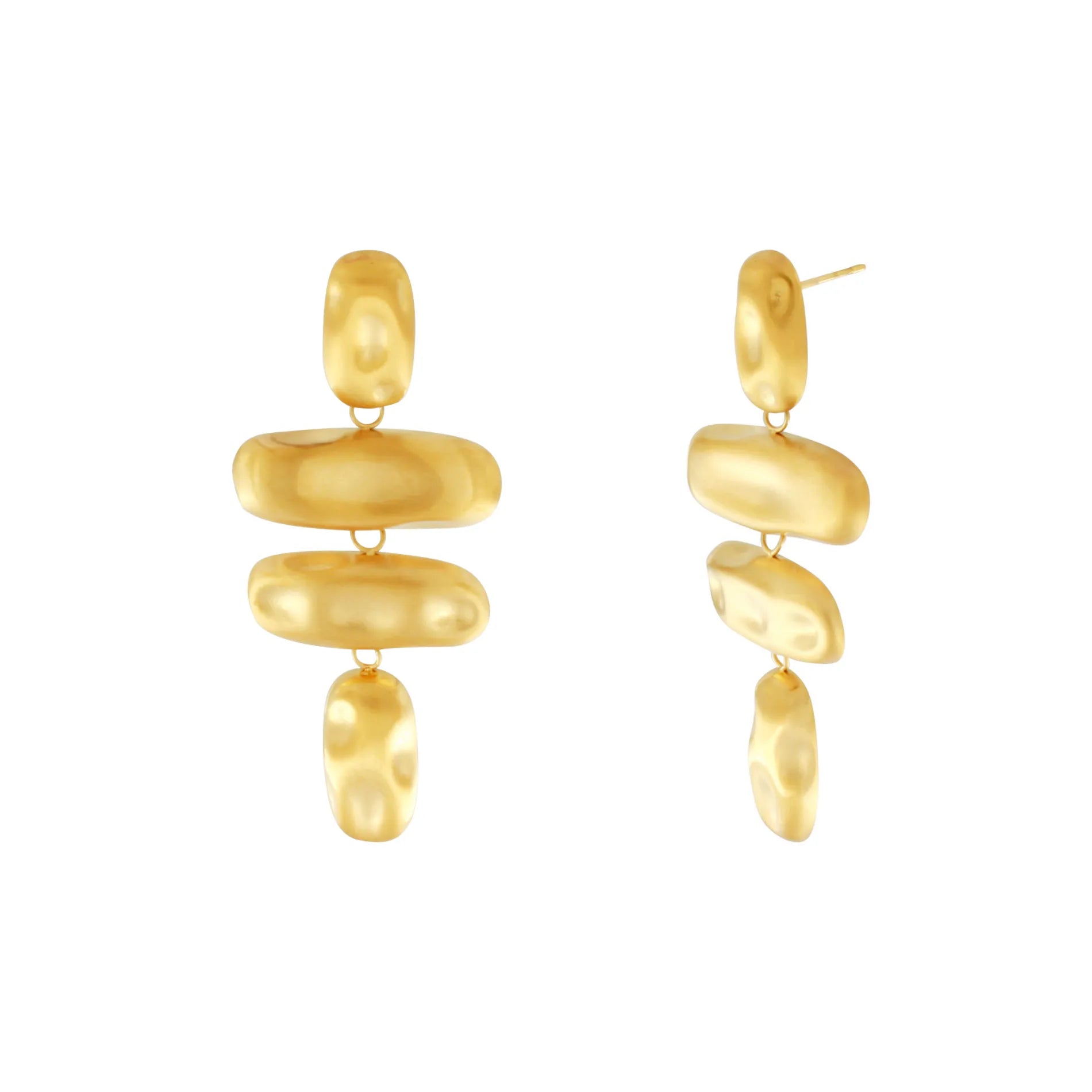 Courage Waterproof Brushed Organic Chandelier Earring 18K Gold Plating, DNSK Copenhagen
