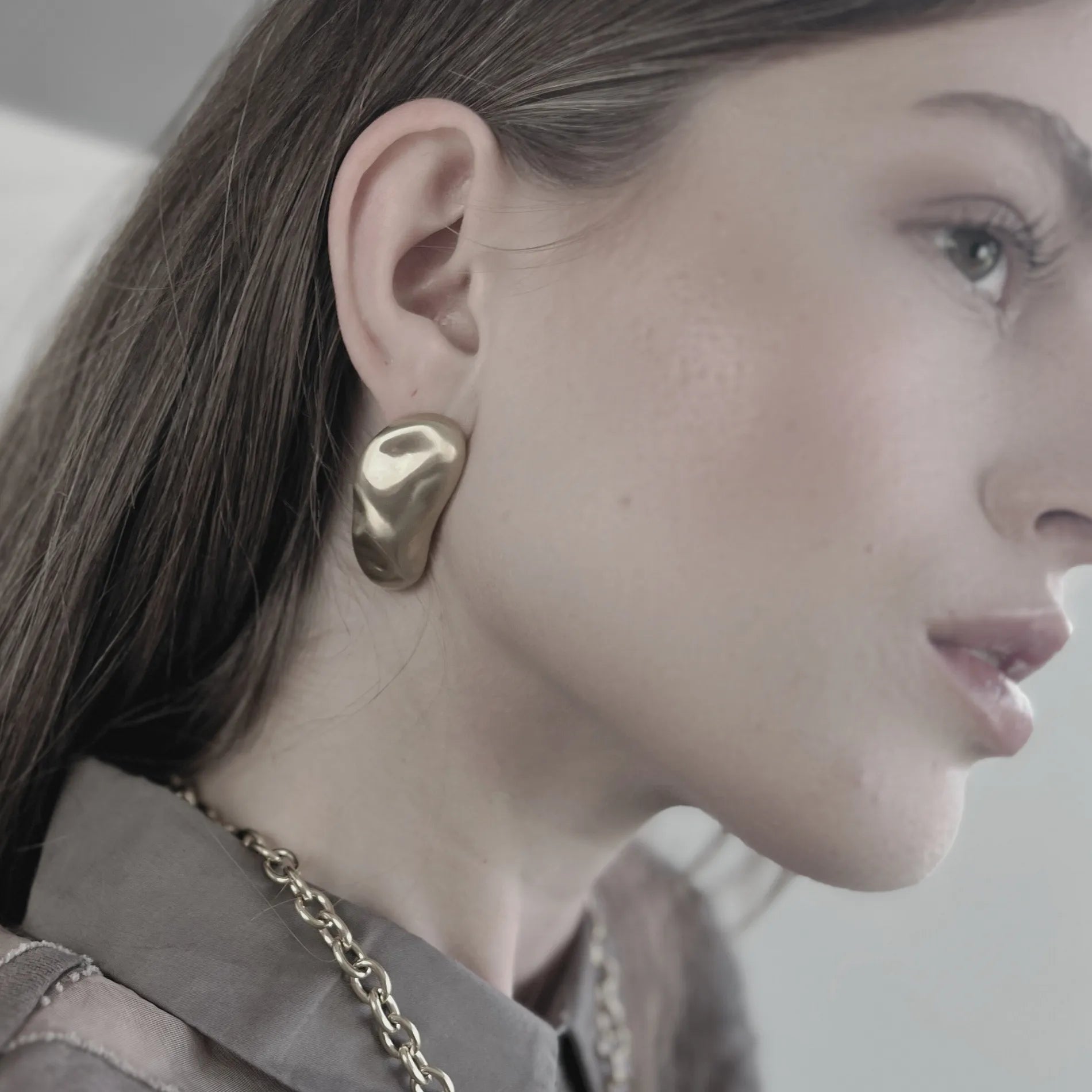 Courage Waterproof Brushed Organic Post Earring 18K Gold Plating, DNSK Copenhagen