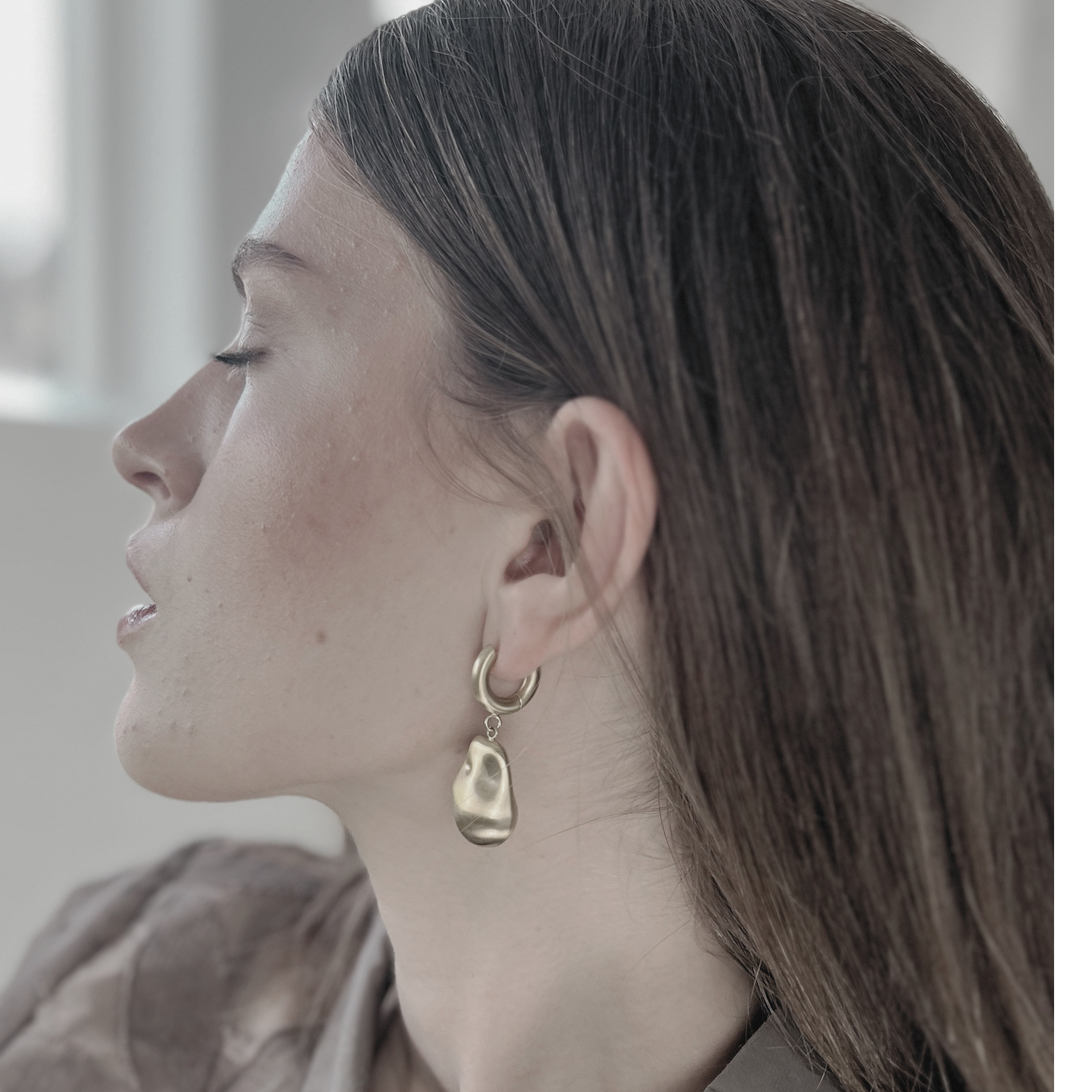 Courage Waterproof  Brushed Oganic Statement Huggie Earring Silver Plating, DNSK Copenhagen