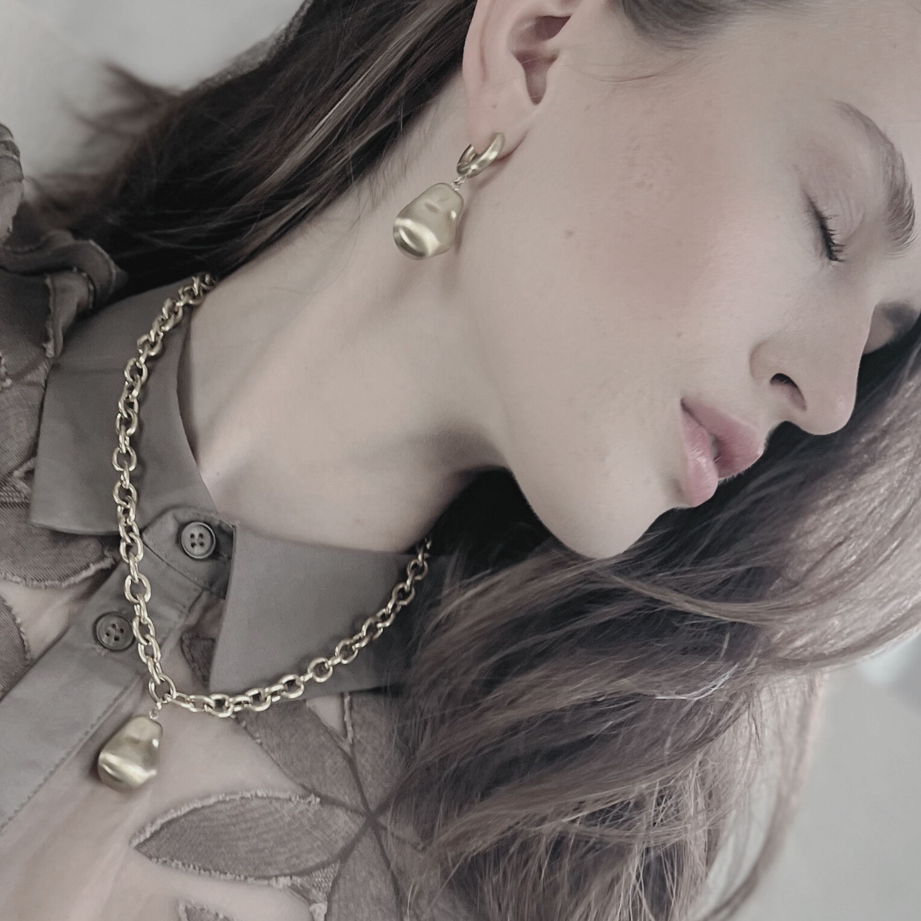 Courage Waterproof  Brushed Oganic Statement Huggie Earring Silver Plating, DNSK Copenhagen