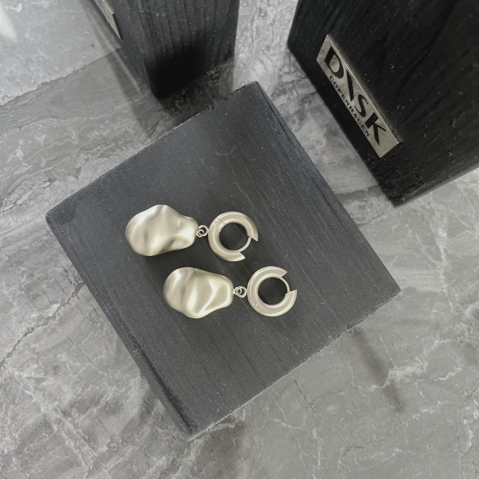 Courage Waterproof  Brushed Oganic Statement Huggie Earring Silver Plating, DNSK Copenhagen