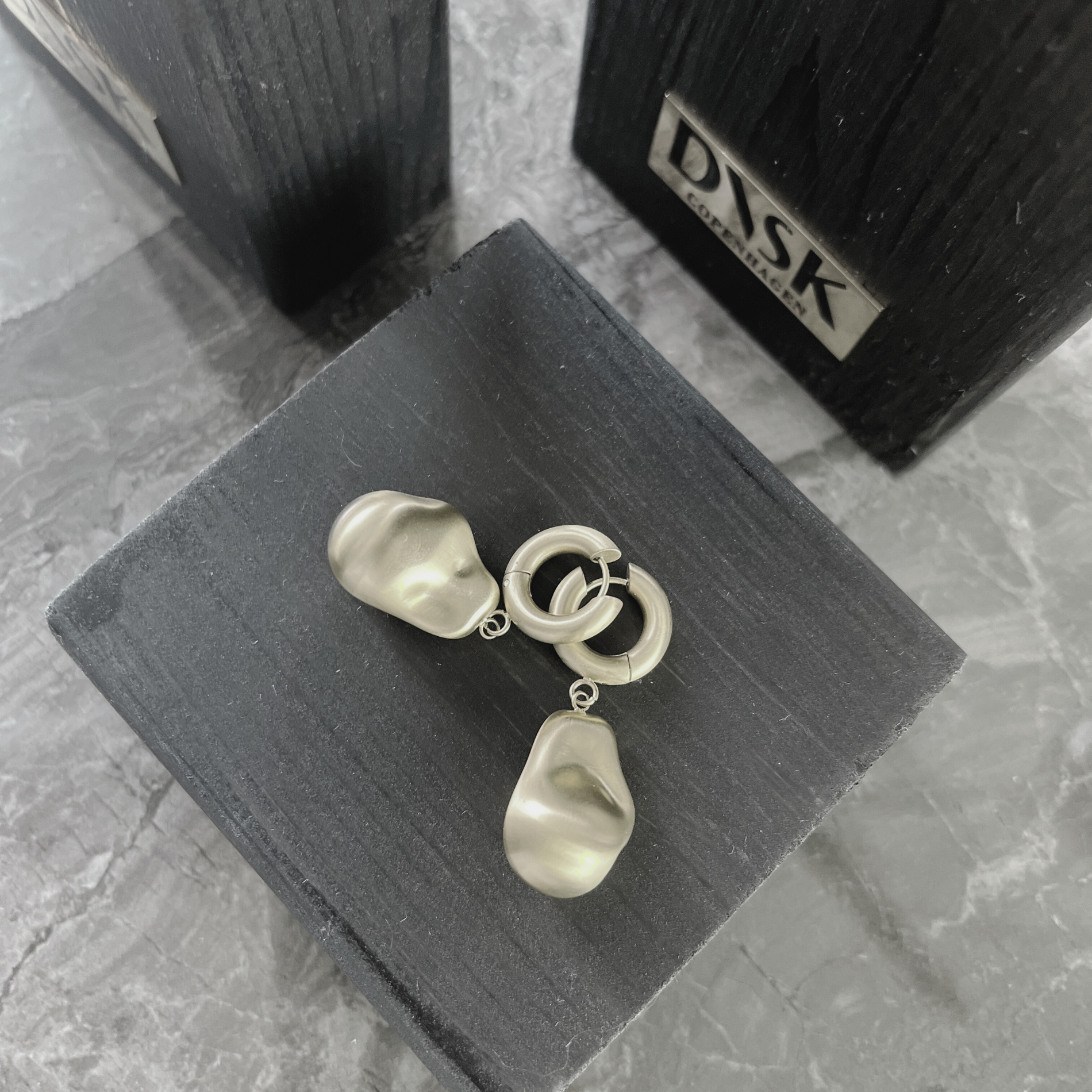 Courage Waterproof  Brushed Oganic Statement Huggie Earring Silver Plating, DNSK Copenhagen