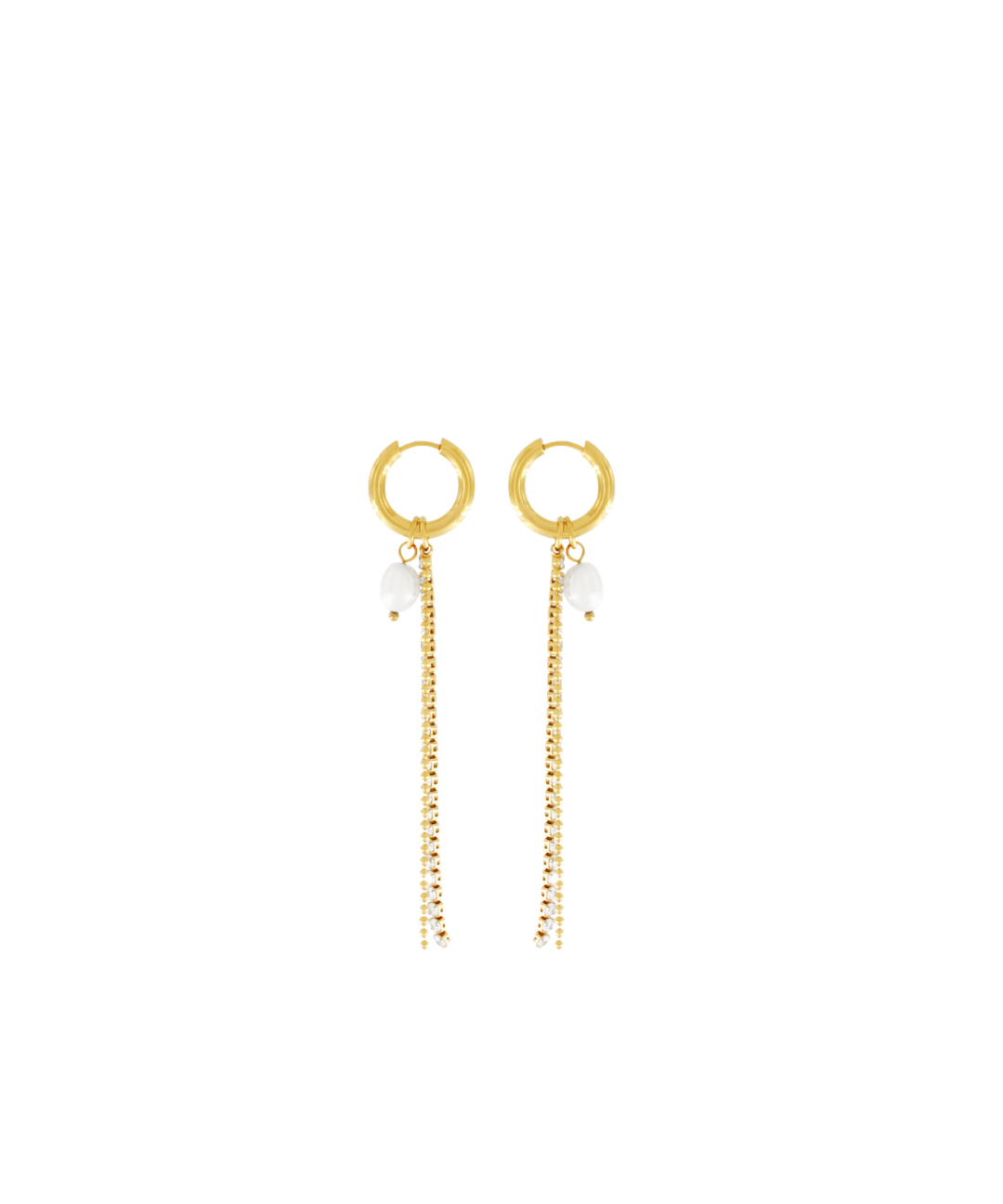Joy Waterproof CZ Chain & Pearl Huggie 18K Gold Plating, DNSK Copenhagen