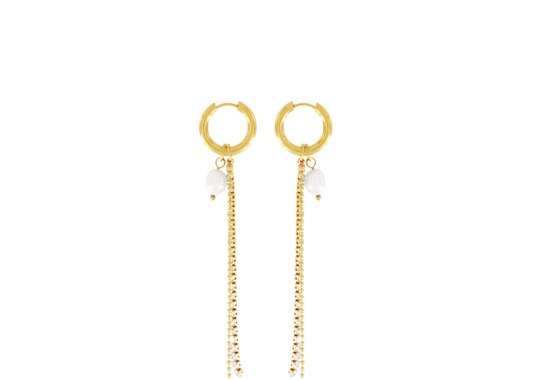 Joy Waterproof Chaîne en CZ et perle Huggie plaqué or 18K, DNSK Copenhagen