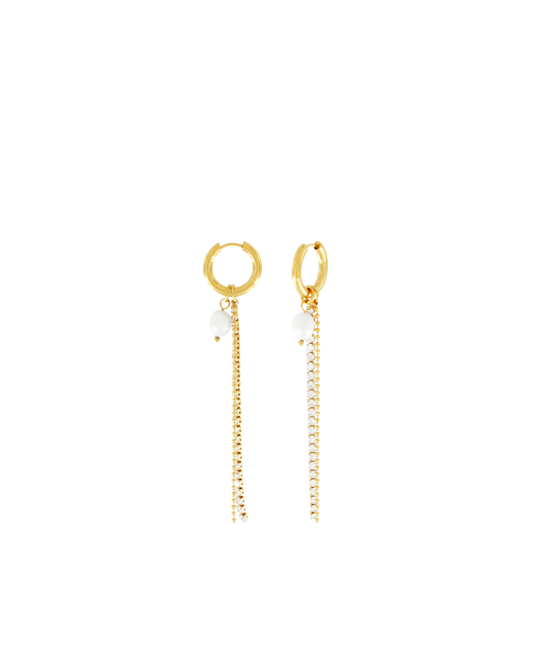 Joy Waterproof CZ Chain & Pearl Huggie 18K Gold Plating, DNSK Copenhagen