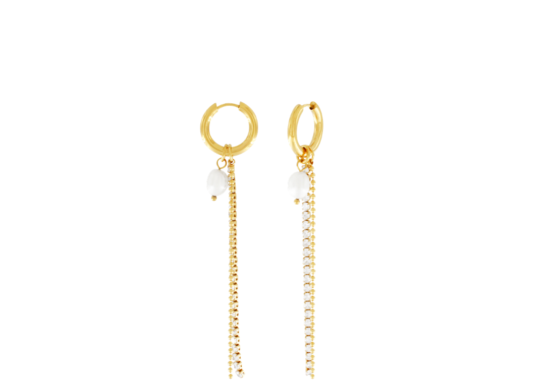 Joy Waterproof Chaîne en CZ et perle Huggie plaqué or 18K, DNSK Copenhagen
