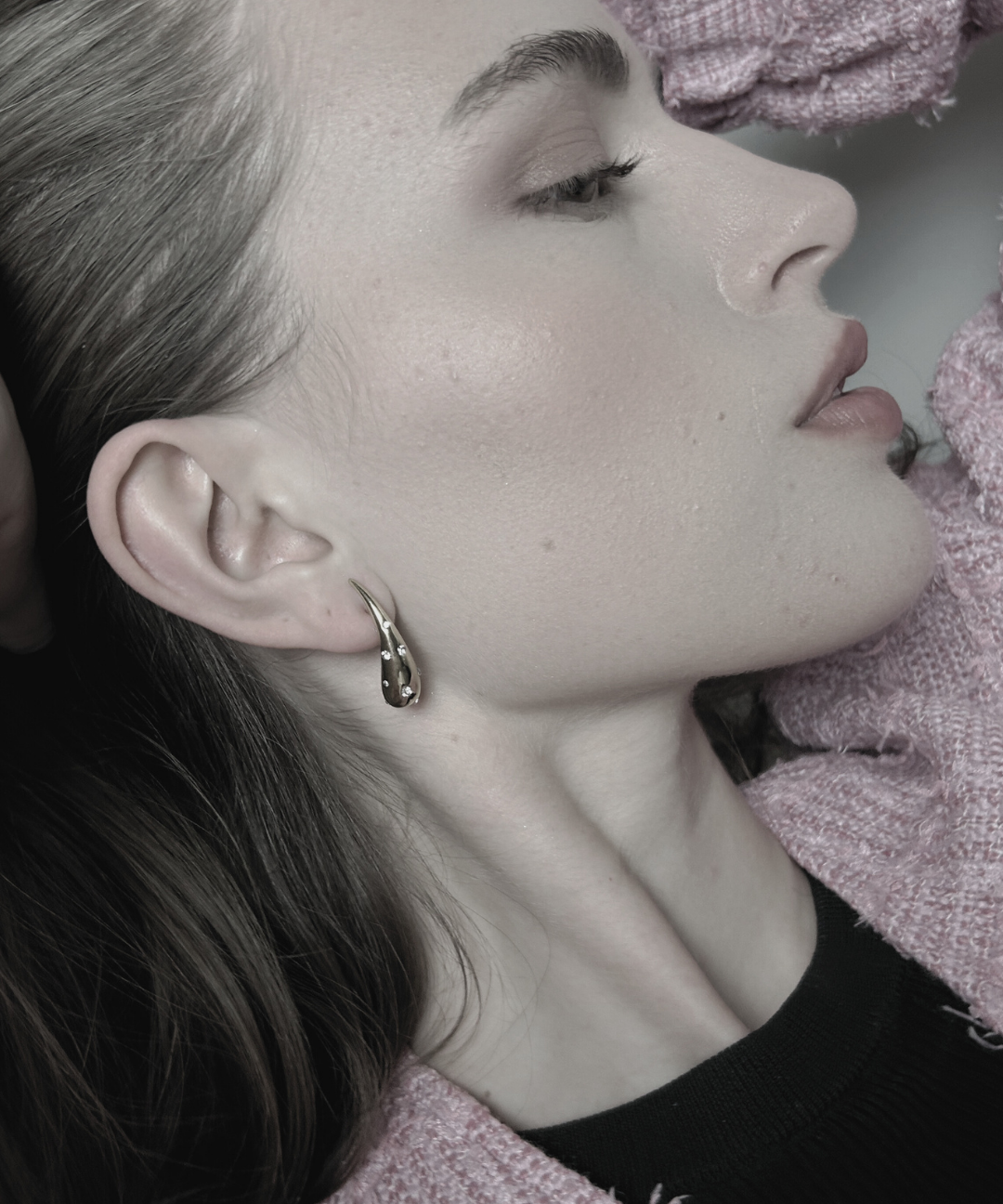 Joy Waterproof Slim Paisley CZ Earring 18K Gold Plating, DNSK Copenhagen