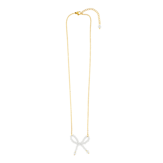 Joy Waterproof Short Pearl Bow Necklace 18K Gold Plating