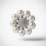 Ingunn Bloem Parel en CZ Knoopbedekking 14mm Verzilverd