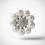 Ingunn Flower Pearl and CZ Button Cover 14mm Silver Plating