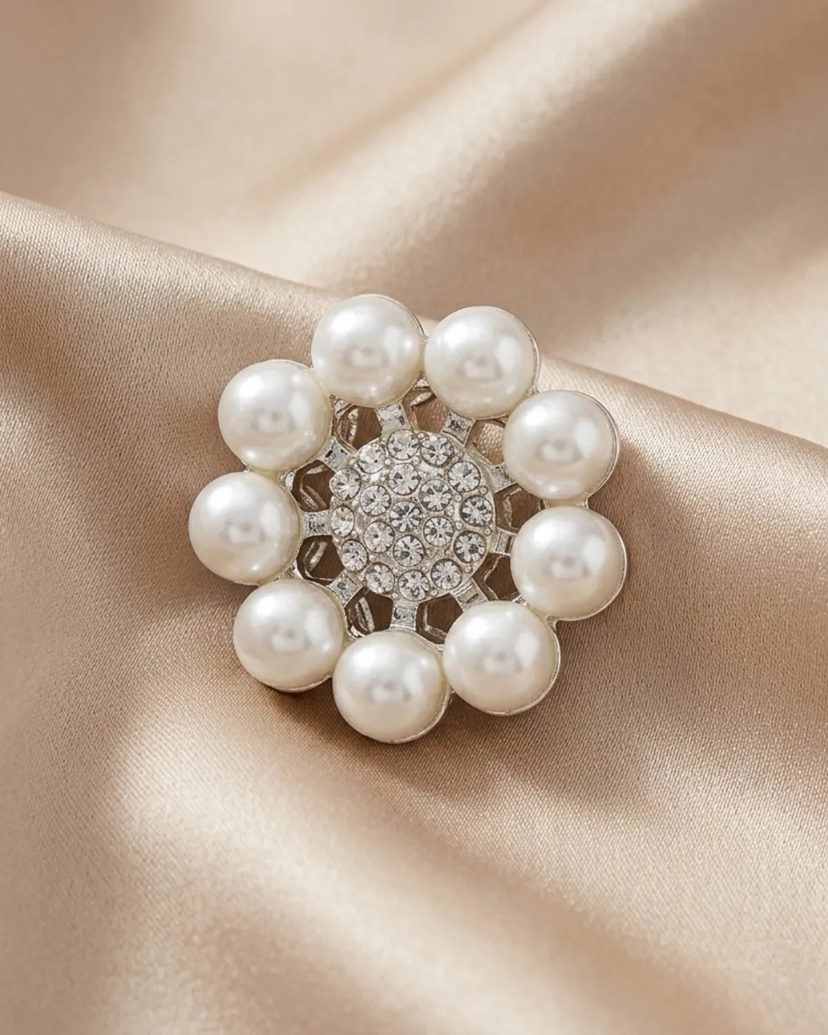 Ingunn Flower Pearl and CZ Button Cover 14mm Silver Plating
