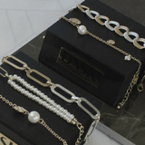 Audrey IN:STORE Bracciale corto a punti e perle multiple Placcatura oro