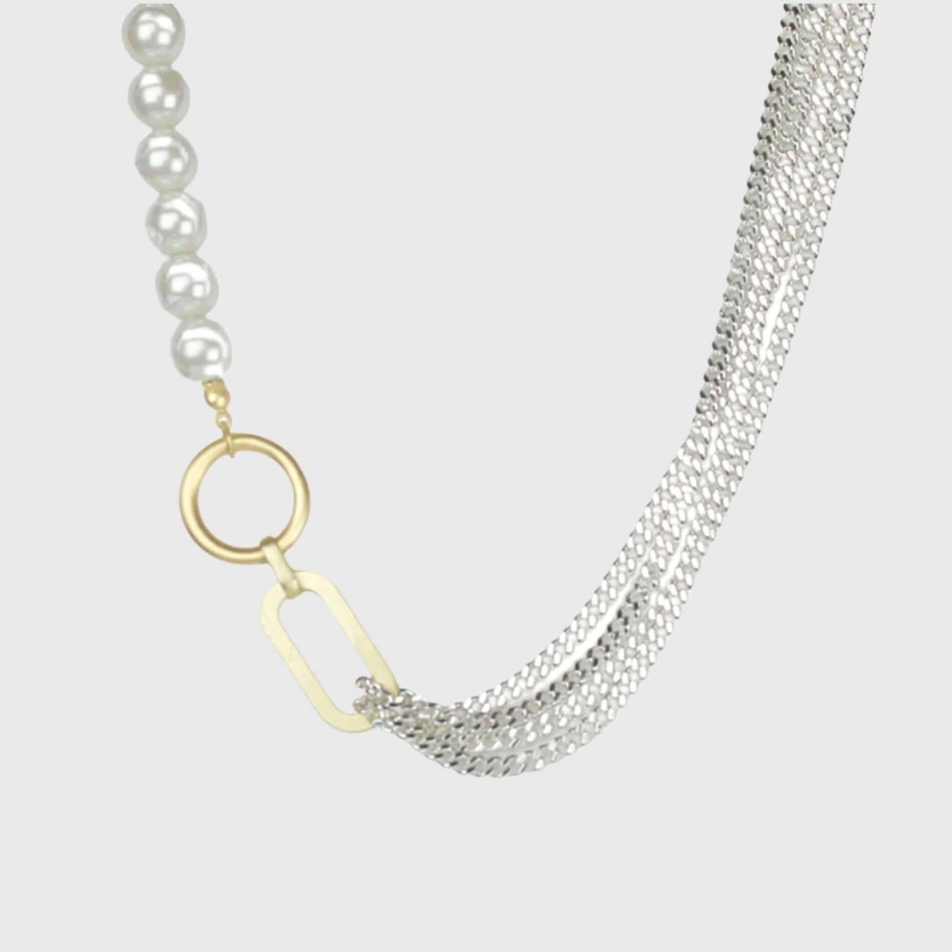 Audrey Oval Pearl Ring Long Necklace Mix of 2 Tones I Dansk Copenhagen