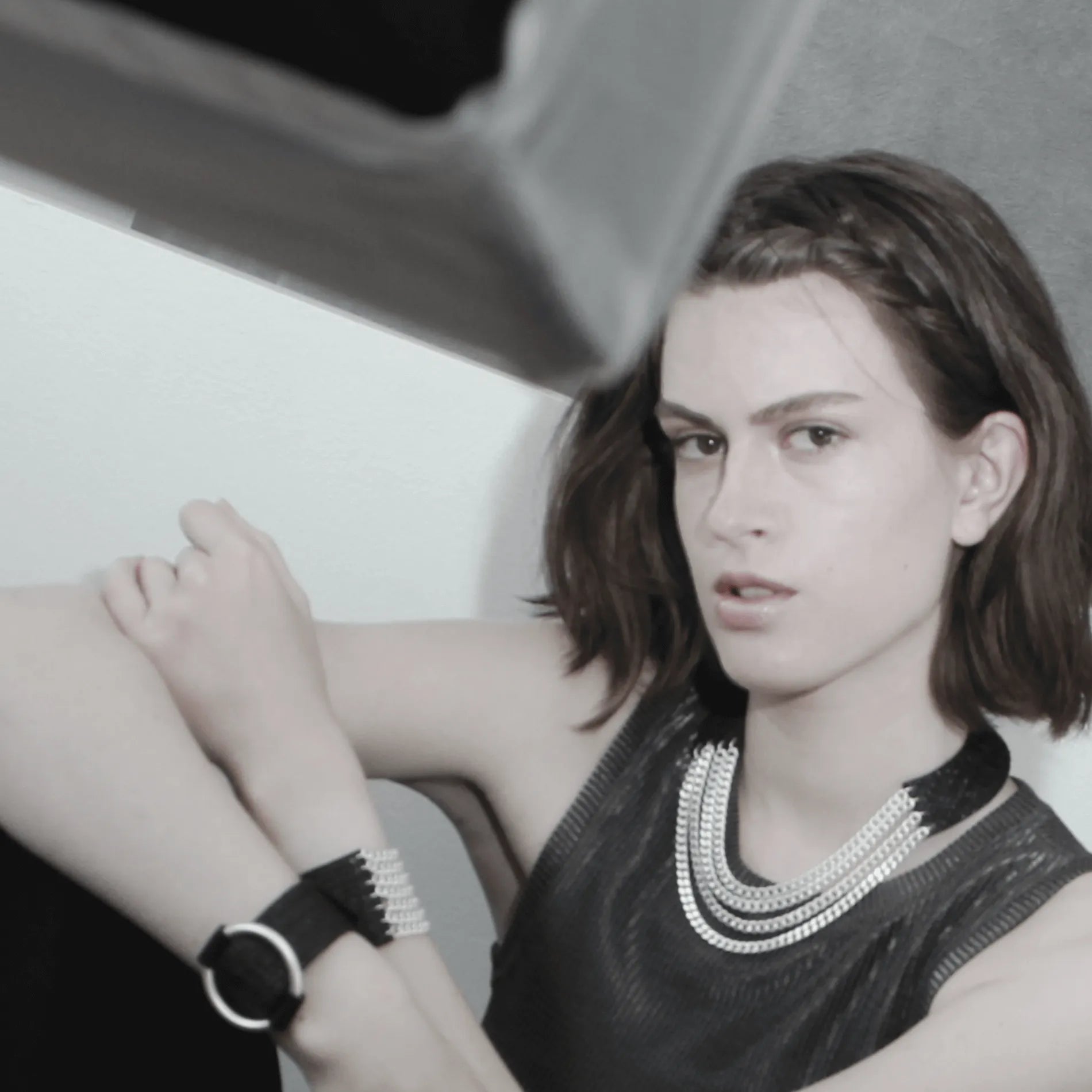 Anastazia IN:STORE Short Multi Link Leather Necklace Silver PlatingDNSK Copenhagen