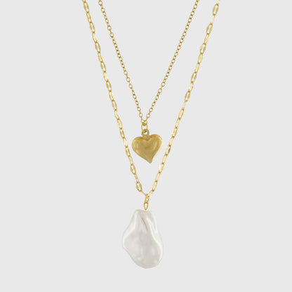 Love Wasserfest, vorgeschichtete kleine Herz- und Perlenkette 18 Karat Gold