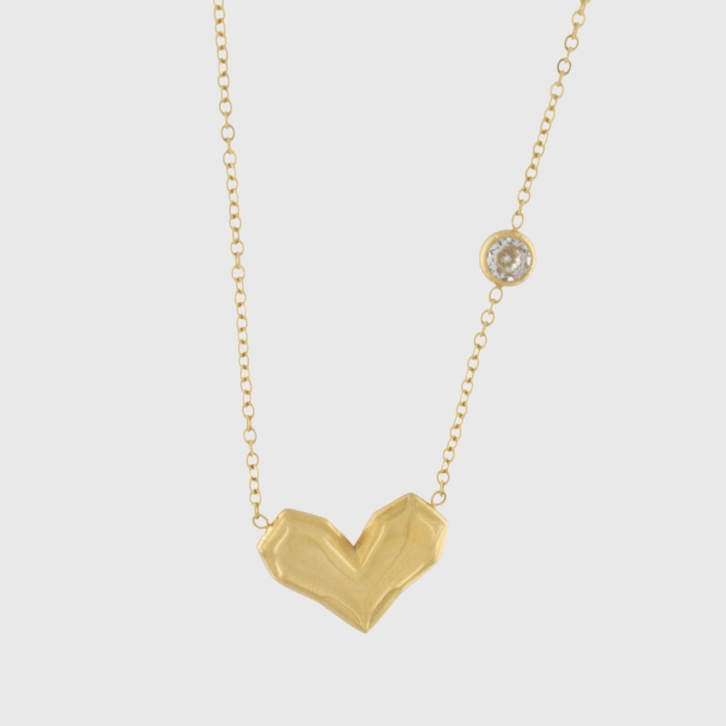 Love Waterproof Clear CZ & Heart Necklace 18K Gold Plating