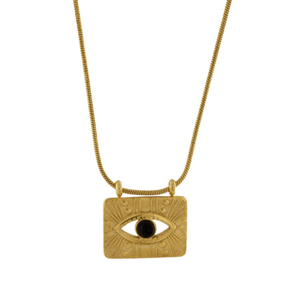 Harmony Wasserfeste Halskette mit schwarzem Opal und bösem Blick, 18-karätige Vergoldung