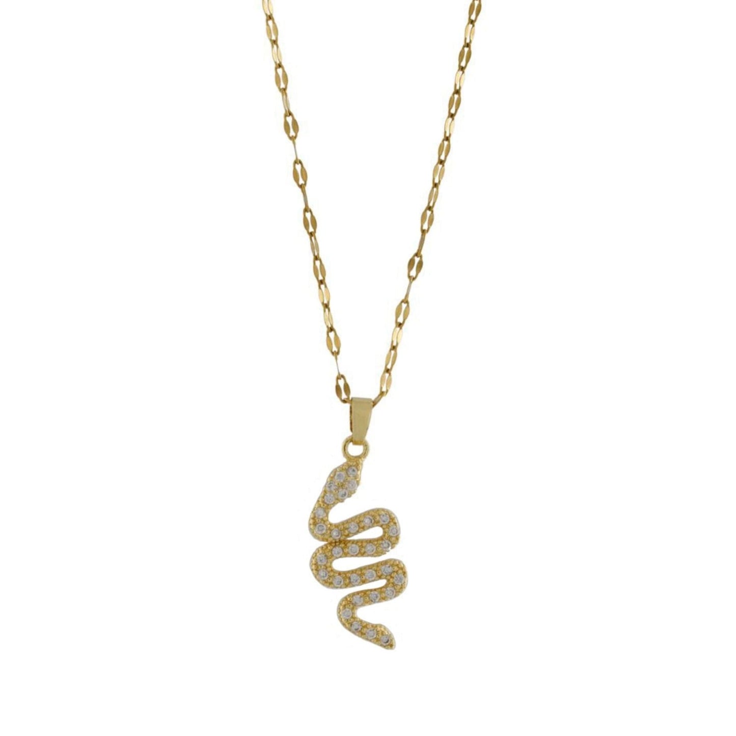 Harmony Waterproof Snake Clear CZ Necklace 18K Gold Plating