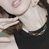 Joy Waterproof CZ & Pearl Link Necklace 18K Gold Plating, Dansk Copenhagen