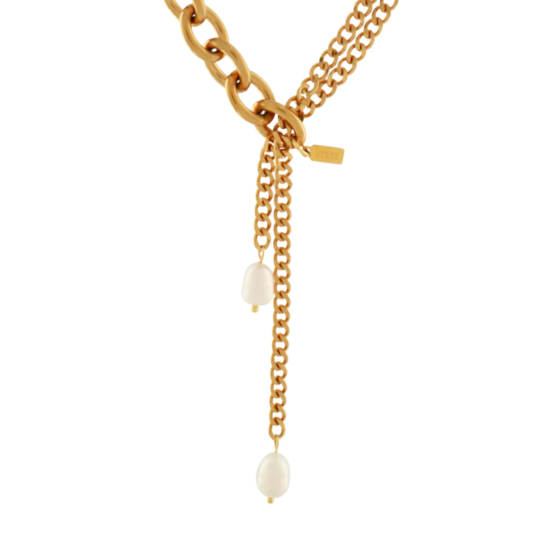 Joy Waterproof Double Link Pearl Necklace 18K Gold Plating, Dansk Copenhagen