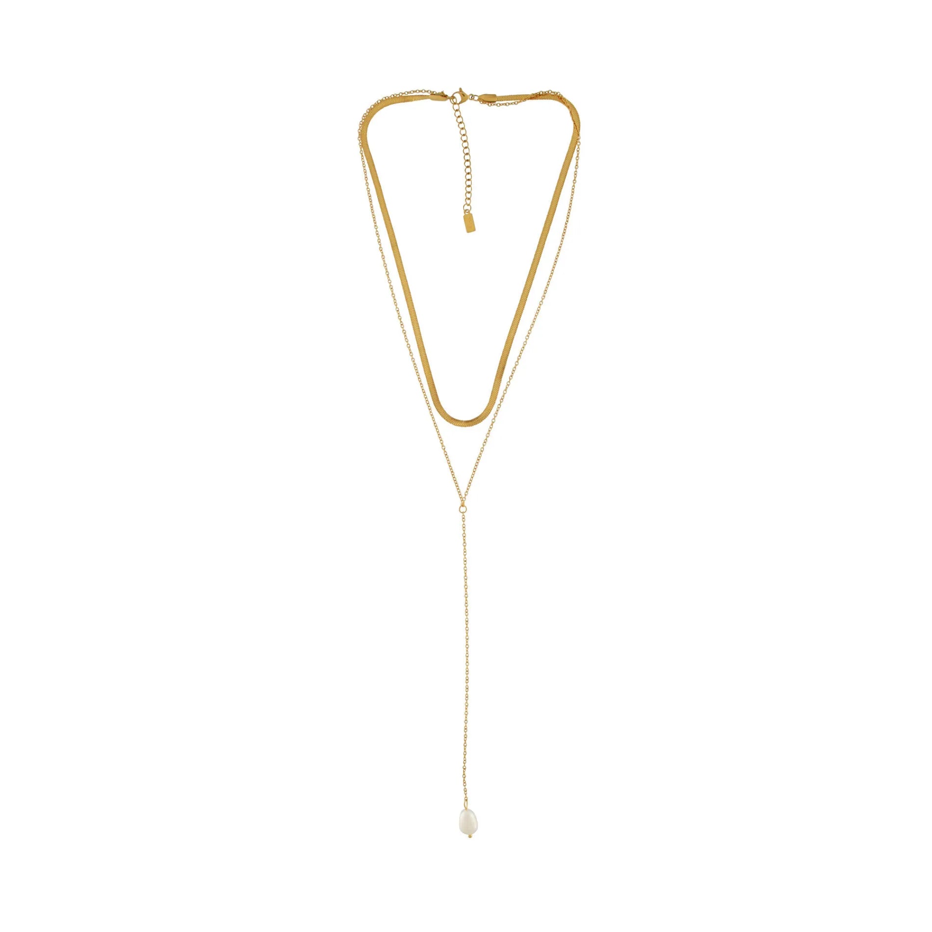 Joy Waterproof Long Double Chain & Pearl Necklace 18K Gold Plating, Dansk Copenhagen