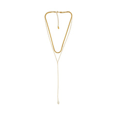 Joy Waterproof Long Double Chain & Pearl Necklace 18K Gold Plating, Dansk Copenhagen