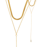 Joy Waterproof Long Double Chain & Pearl Necklace 18K Gold Plating