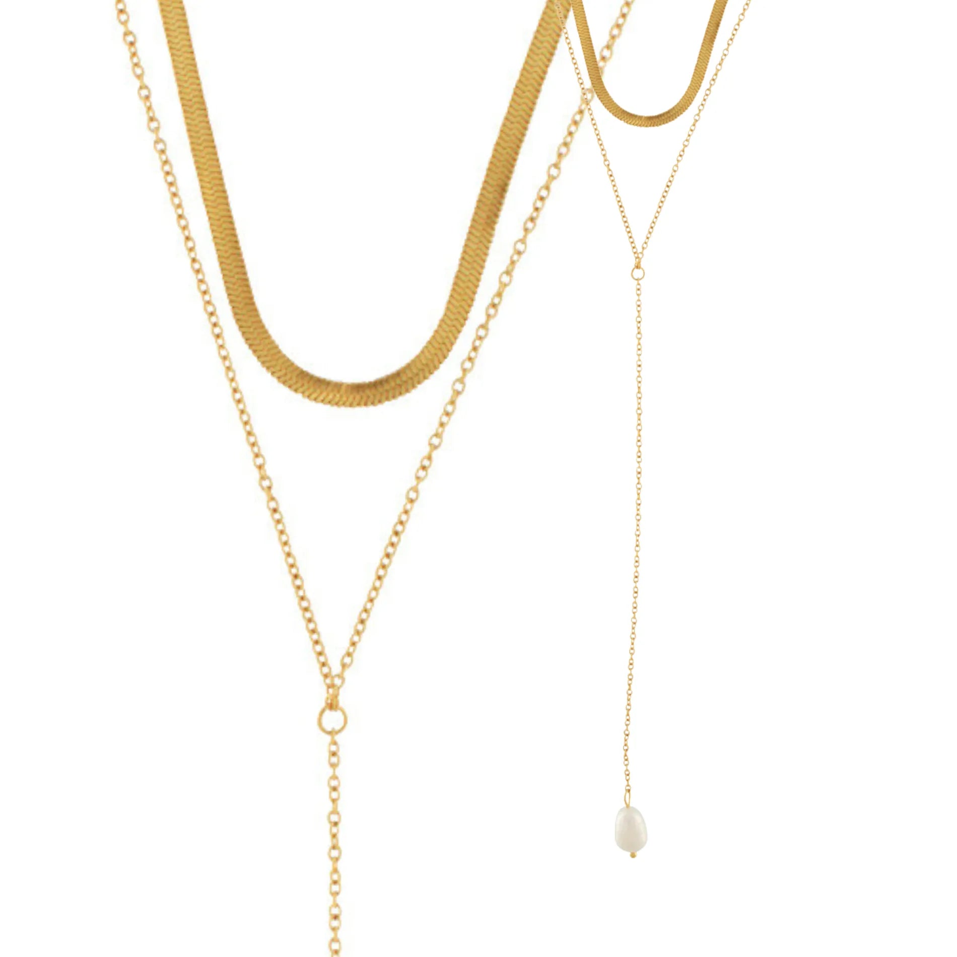 Joy Waterproof Long Double Chain & Pearl Necklace 18K Gold Plating, Dansk Copenhagen