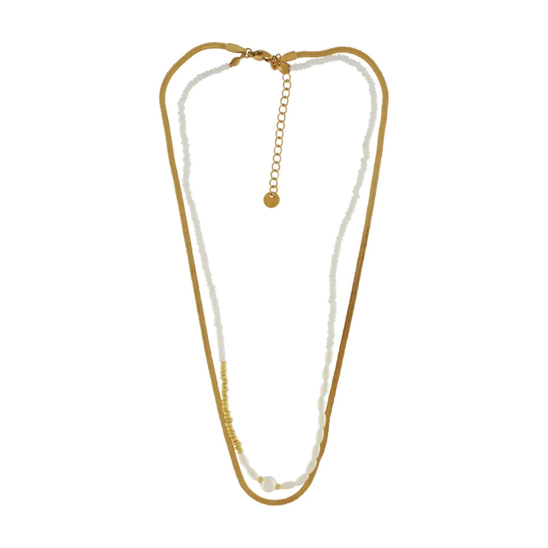 Joy Waterproof Short Double Chain & Pearl Necklace 18K Gold Plating, Dansk Copenhagen