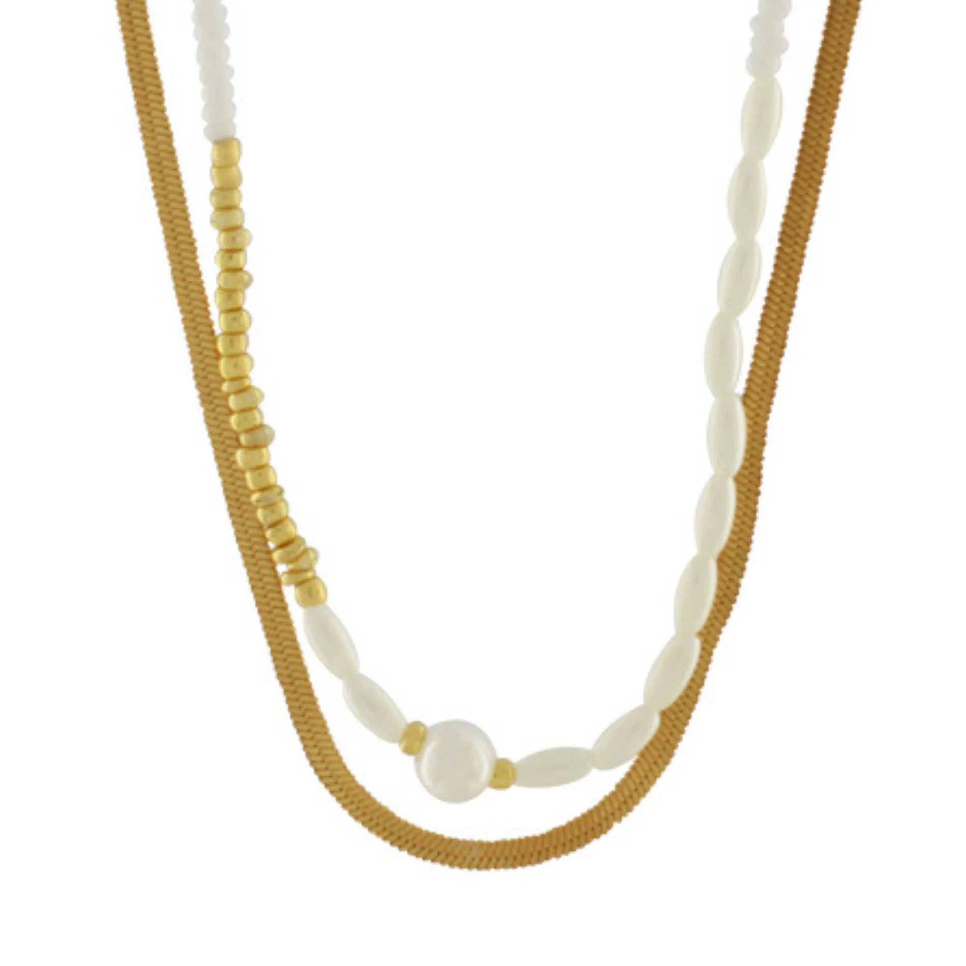 Joy Waterproof Short Double Chain & Pearl Necklace 18K Gold Plating, Dansk Copenhagen