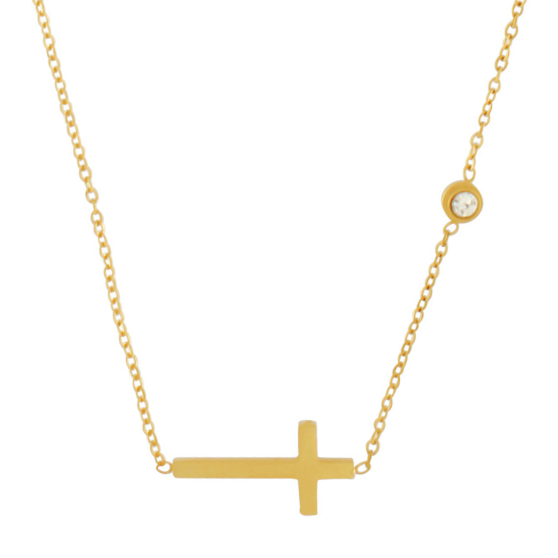 Love Waterproof Short Clear CZ Cross Necklace 18K Gold Plating, Dansk Copenhagen